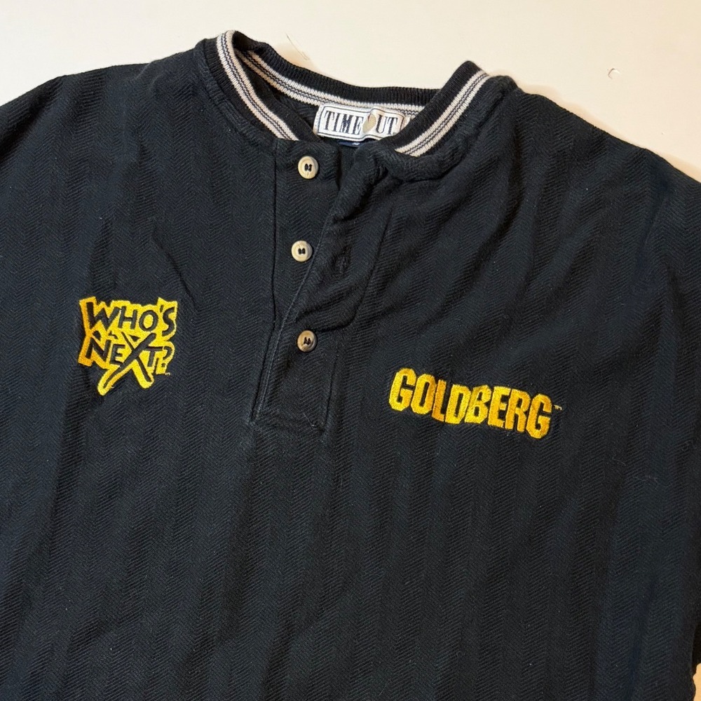 WCW Goldberg Who's Next Henley Shirt Mens Medium Black Vintage 90s Time Out Tee - Picture 2 of 7